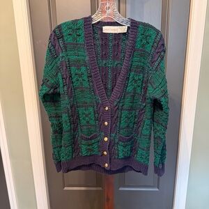 Vintage Knit Cardigan in Green and Purple
